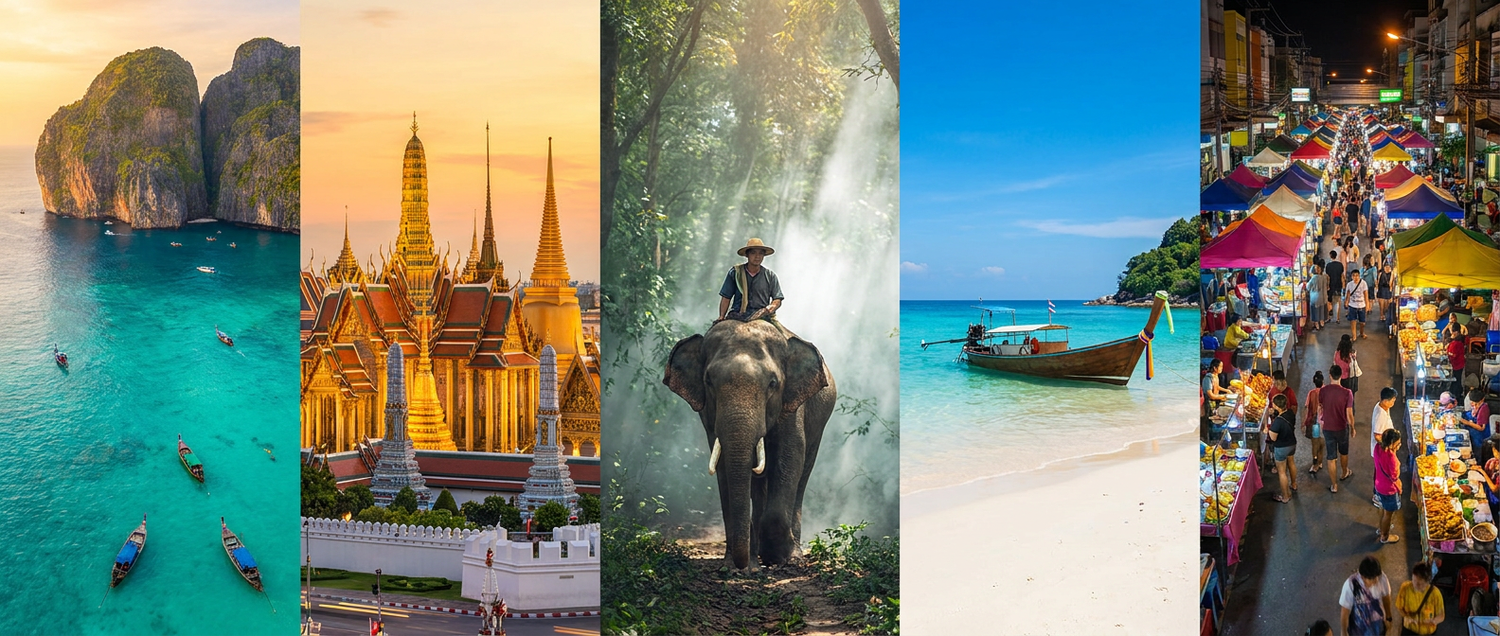 Thailand tour packages from India — Phi Phi Islands, Bangkok Grand Palace, Phuket beach and Thai temples