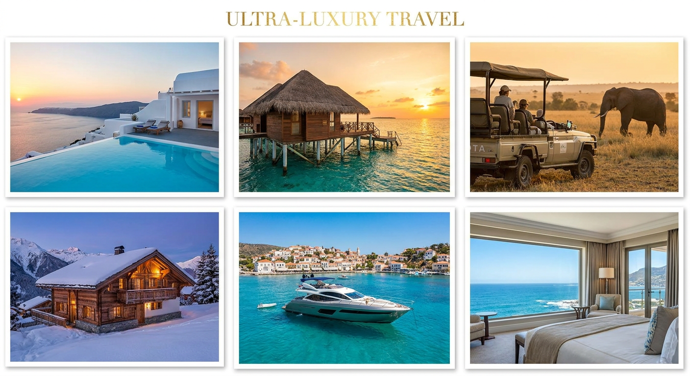 Luxury holiday packages from India — Maldives overwater villa, Africa safari, Swiss Alps, Greek island yacht