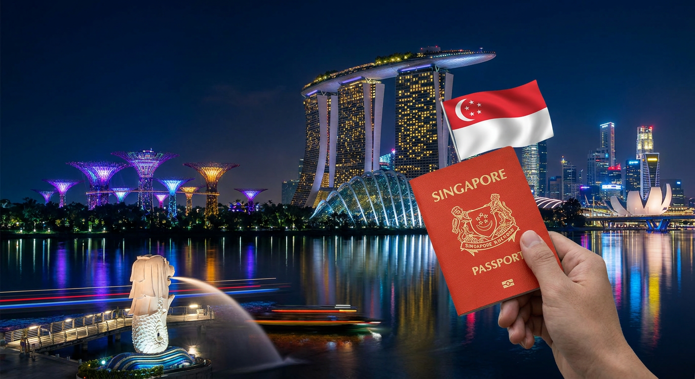 Singapore visa-free entry for Indians — Marina Bay Sands, Gardens by the Bay and Singapore flag